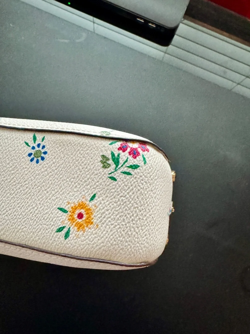 Coach White Leather Floral Top Handle (detachable long strap) Purse